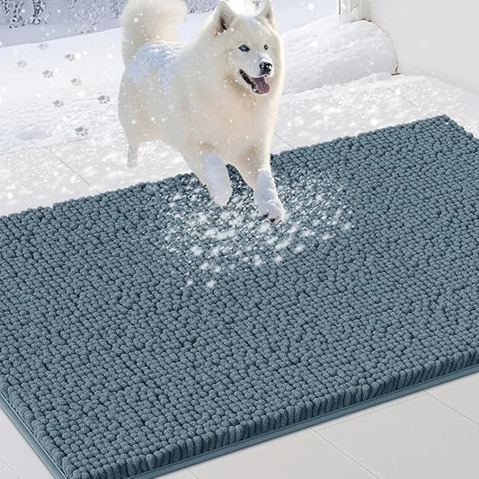 Extra Large Dog Door Mats for Muddy Paws, Chenille Absorbent Dog Mats, Non Slip Heavy Mud Mat for Dogs, Soft Pet Mat for Entryway, Mud Paws, Inside Floor,60" x 36", Dusty Blue