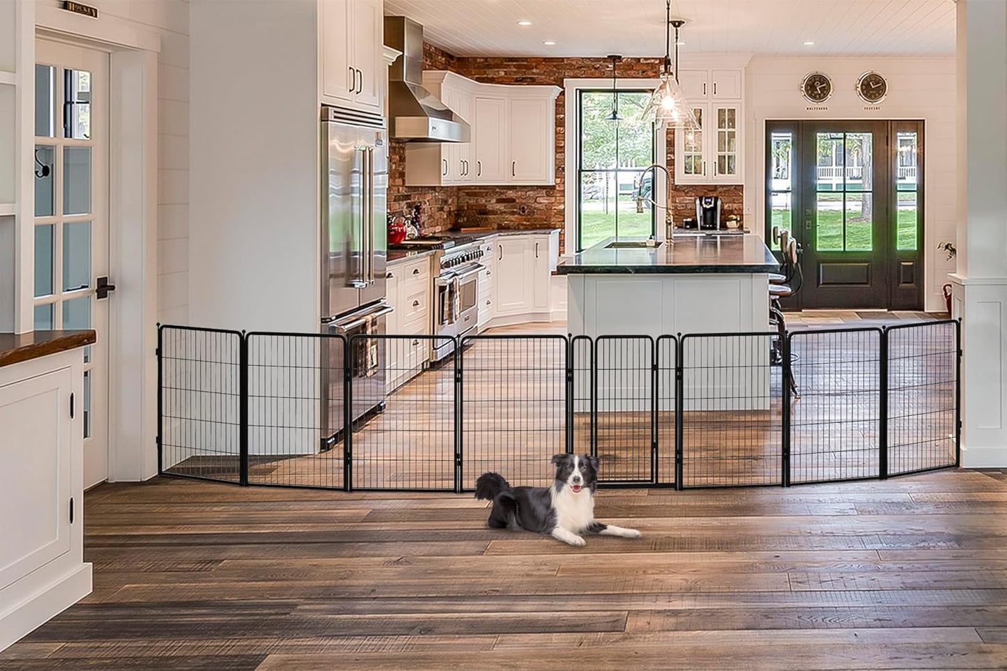 FXW Dog Gate Extra Wide Designed for Indoor Use, Adjustable Width Up to 219-inch Wide (40" H 8 Wire Panels for Medium and Large Dogs), Black