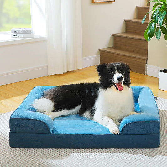 PAWZ Road Orthopedic Dog Bed Medium Size Dog Bed Washable with Supportive Foam,2-Layer Waterproof Cover and Non-Slip Bottom for Small, Medium Dogs-Blue Large