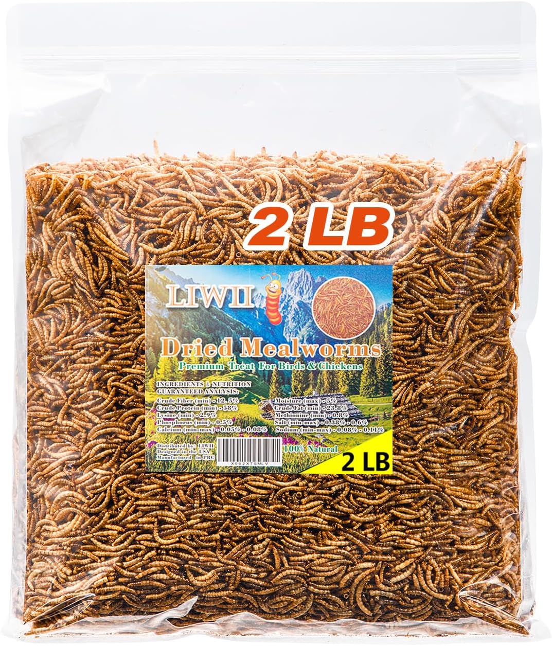 Dried Mealworms 2 LBS-100% Natural Non GMO High Protein Treat for Chicken & Wild Birds, Plus Small Pets