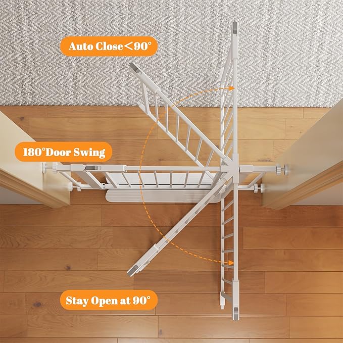 Extra Wide Baby Gate with Door 53.4-61.3 Inch Pressure Mounted, Auto Close Child Baby Gates for Doorways No Drill, Walk Through Dog Gate Indoor for The House, White