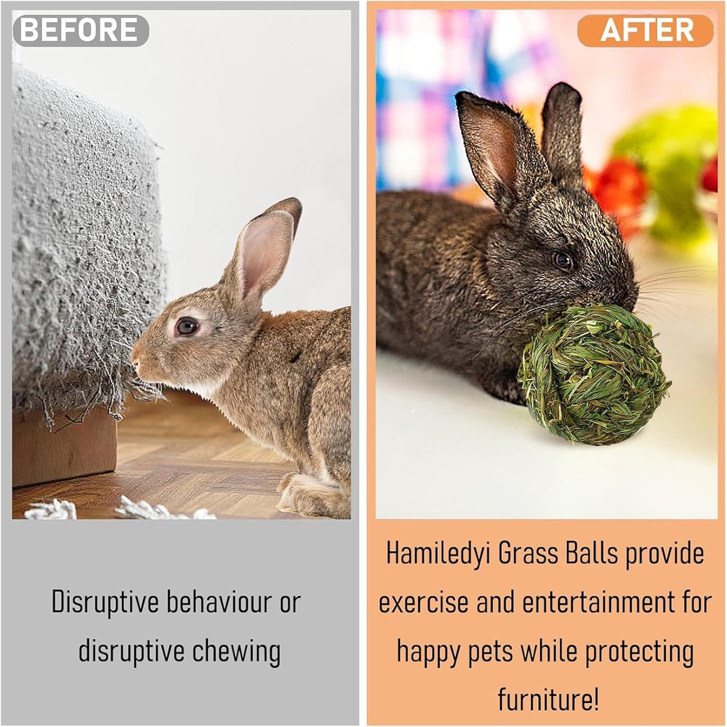 Hamiledyi 4 Pcs Rabbit Chew Ball Timothy Grass Ball Small Animal Activity Play Chew Toys Teeth Grinding for Bunny Rabbits Hamster Guinea Pigs Gerbils Chinchillas