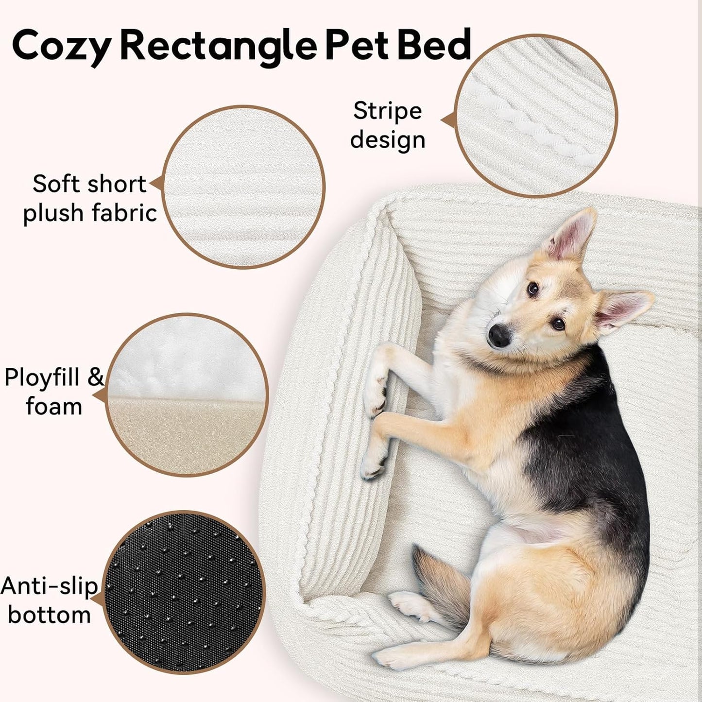 Orthopedic Dog Bed for Medium Dogs,Dog Sofa Beds Supportive Foam Pet Couch Bed with Removable Washable Mat and Nonskid Bottom (Medium, Cream)