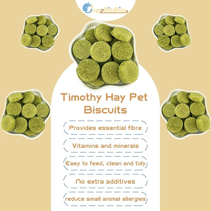 Timothy Grass Dental Chews Hard Round Hay Biscuits for Small Pets Rabbit Hamsters Guinea Pig Chinchilla Feed (7 Packs per Bag)