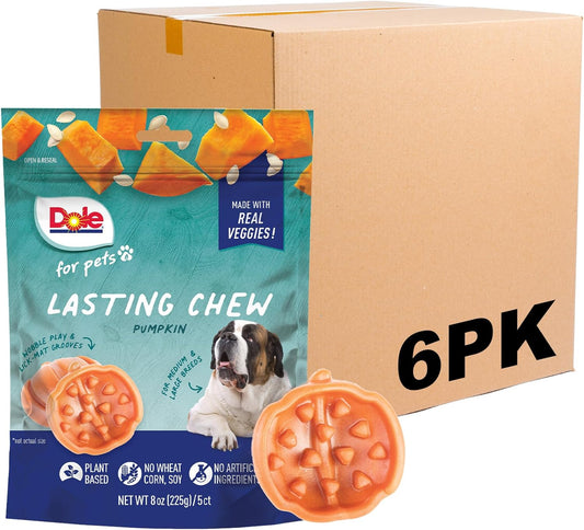 Dole for Pets Freshly Fetched Lasting Chew, Pumpkin Flavor Dog Treats | Flavored with Real Veggies, No Wheat, Corn, Soy, Artificial Flavors, Colors, Preservatives, or Animal Products,8 Ounce - 6 Pack
