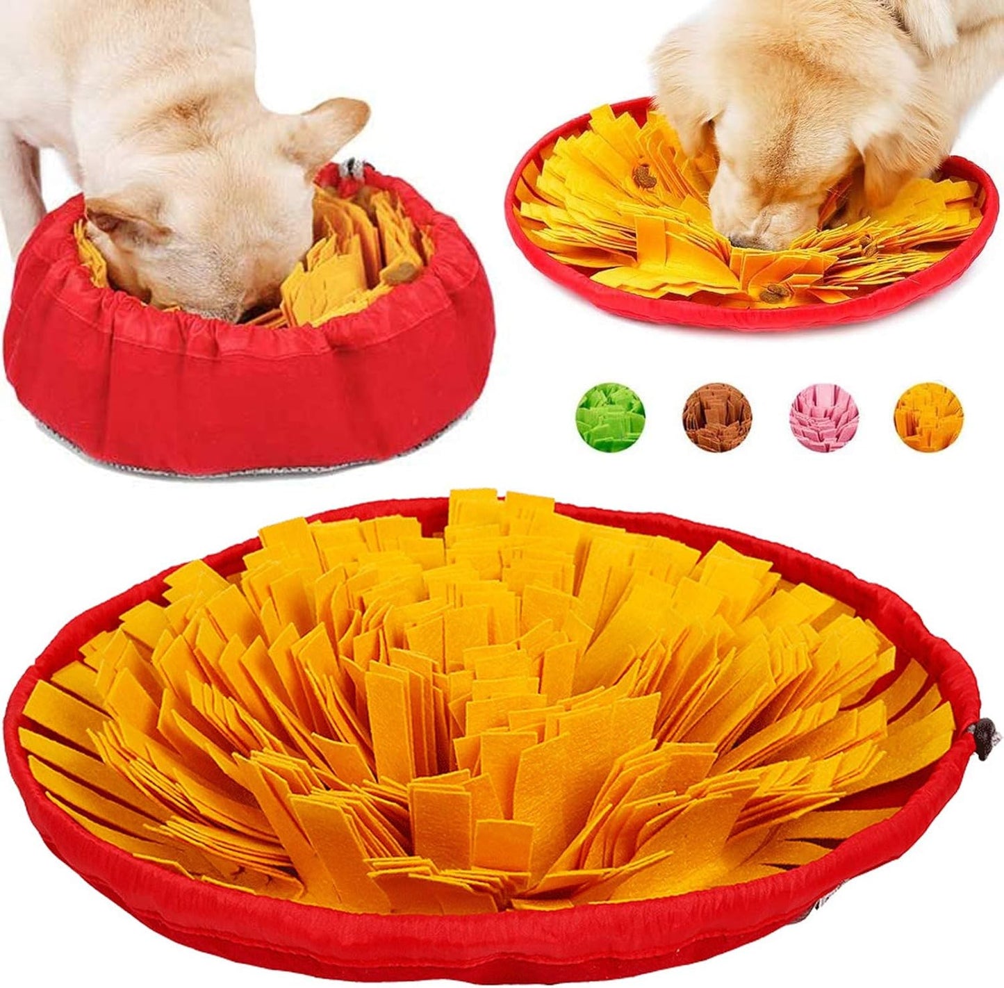 AWOOF Pet Snuffle Mat for Dogs, Interactive Feed Game for Boredom, Encourages Natural Foraging Skills for Cats Dogs Bowl Travel Use, Dog Treat Dispenser Indoor Outdoor Stress Relief (Yellow)