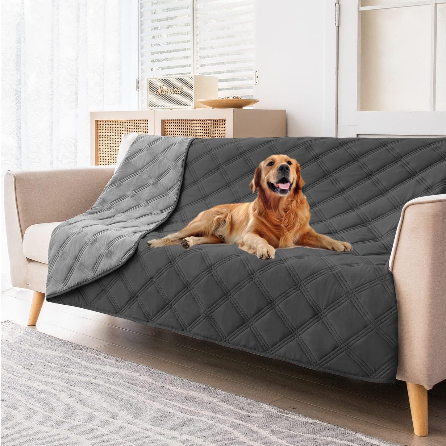 fuguitex Waterproof Dog Blanket Reversible for Small Dogs Resistant Leakproof Washable Couch Cushion Bed Protector Cover for Indoor Furniture Pet Friendly（68"*82",Dark Grey+Grey