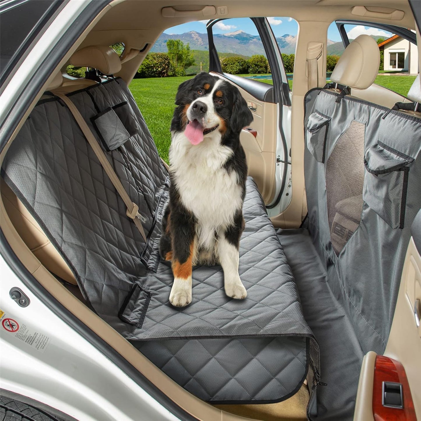 Car Seat Cover for Dogs with Mesh Window, Bench and Hammock Combination - Detachable, Suitable for Most Vehicles (Grey, X-Large)