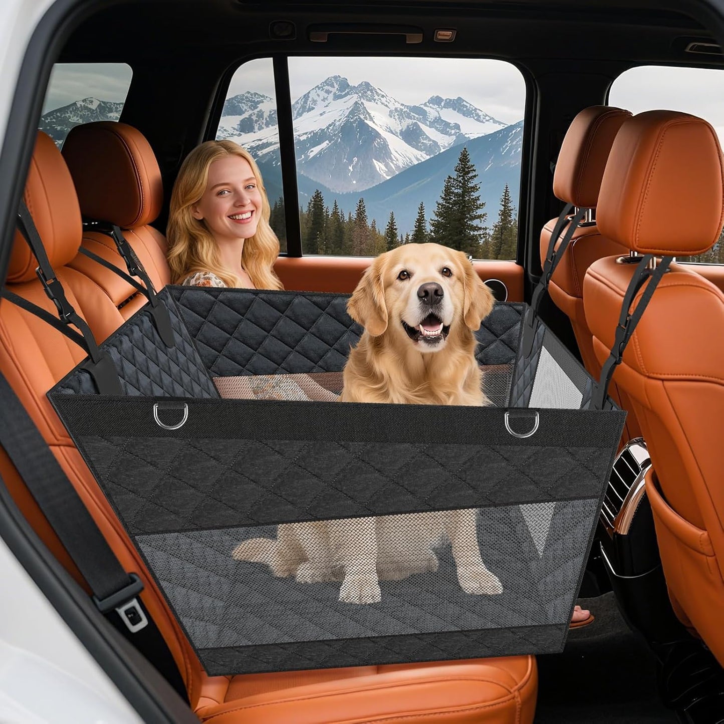 Dog Car Seat for Large Dogs - Hard Bottom Back Seat Extender for Dogs - Waterproof Non-Slip Pet Carseat for Medium Sized - Dog Hammock for Car SUV Truck