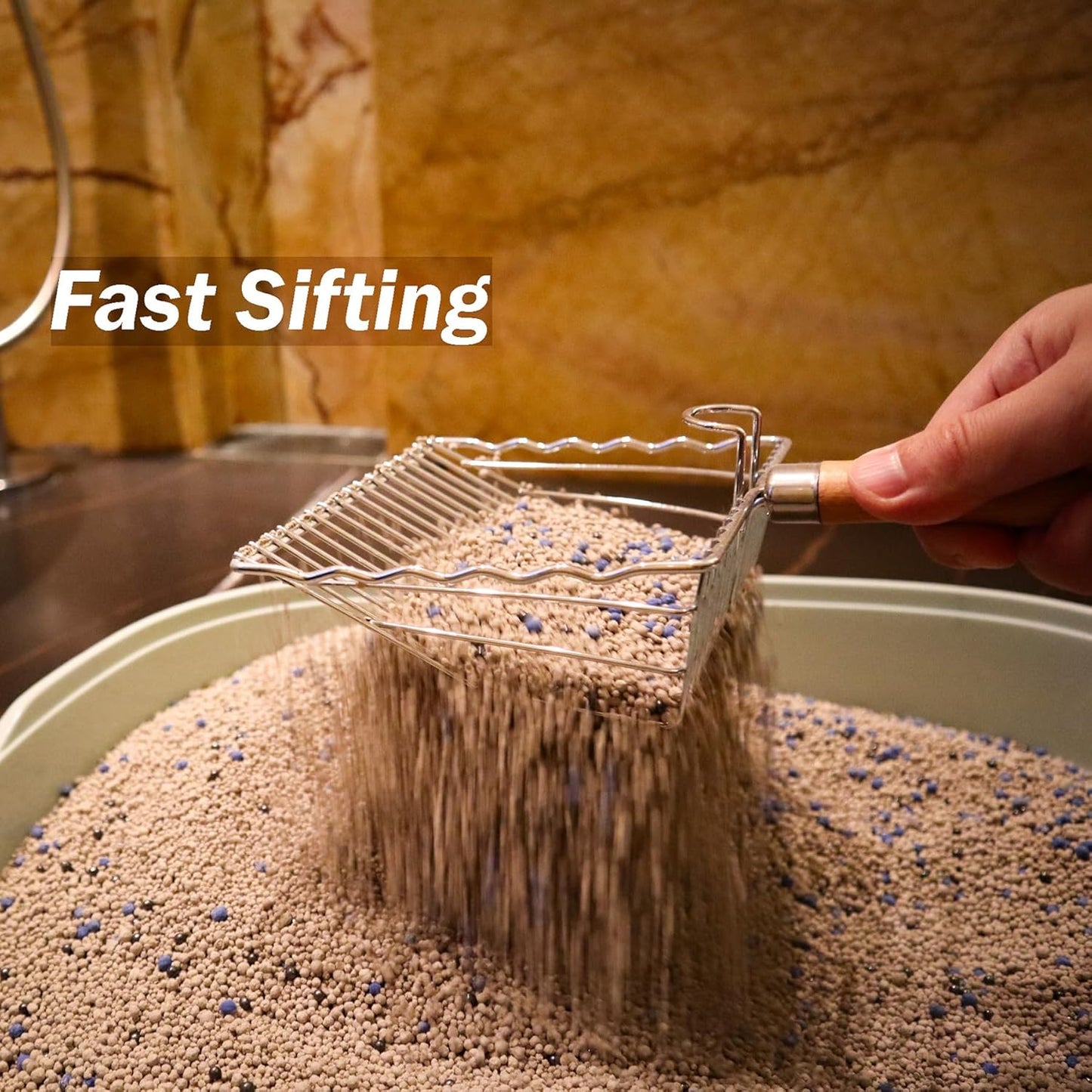 Cat Litter Scoop, Kitty Litter Scooper Metal, Deep Shovel, Wood Handle, Litter Box Fast Sifting for Cats and Kittens