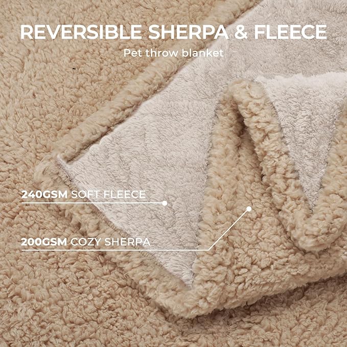 Waterproof Pet Blanket, Liquid Pee Proof Dog Blankets for Sofa Bed Couch, Reversible Sherpa Fleece Furniture Protector Cover for Small Medium Large Dogs Cats,Beige-Thicken Medium（57" x 40"）