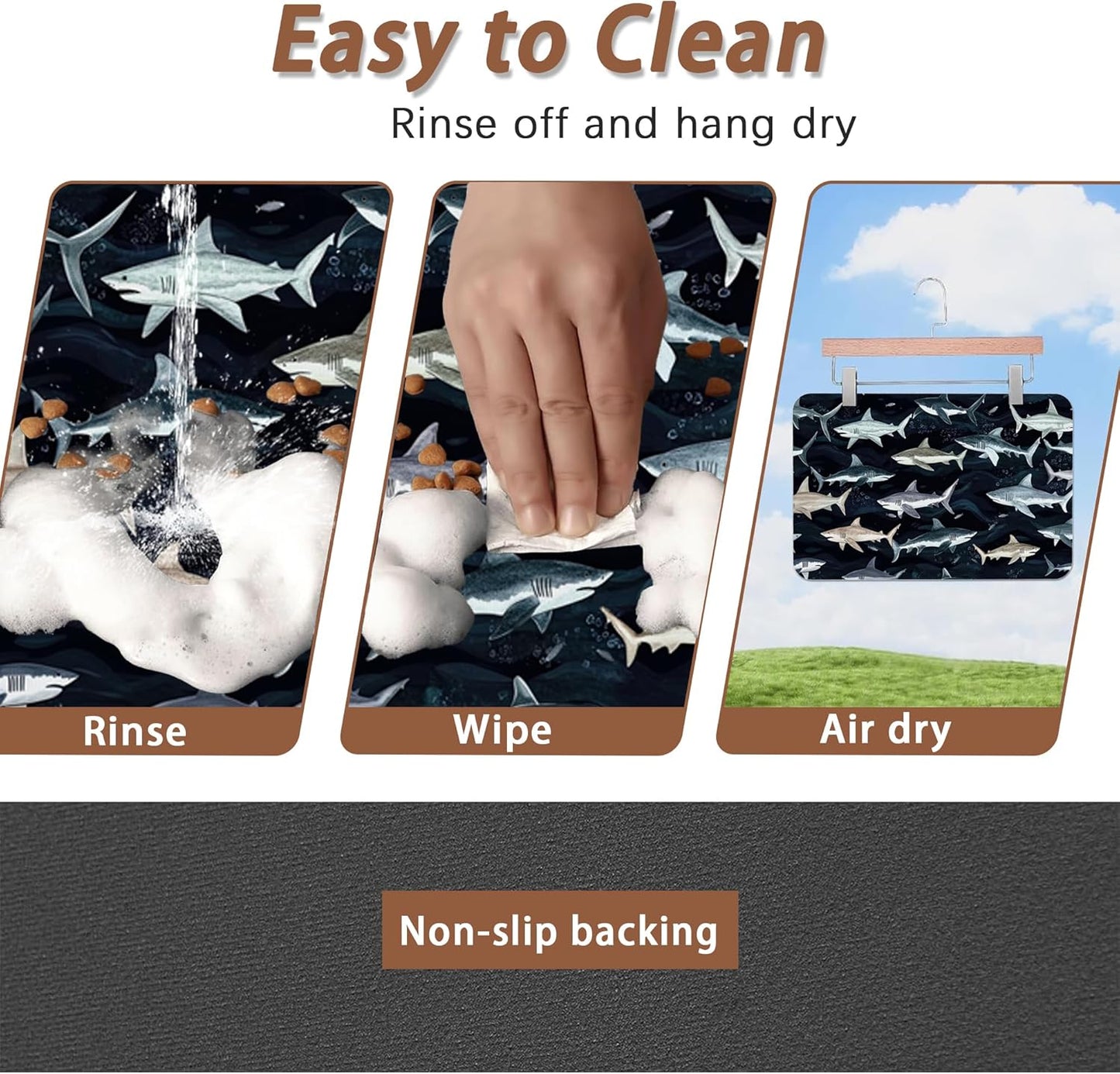 Cute Shark Dog Cat Food Mat,Absorbent Pet Feeding Mat with Rubber Backing,Non-Slip Water Bowl Placemat,Indoor Pet Accessories Supplies 16"x24"