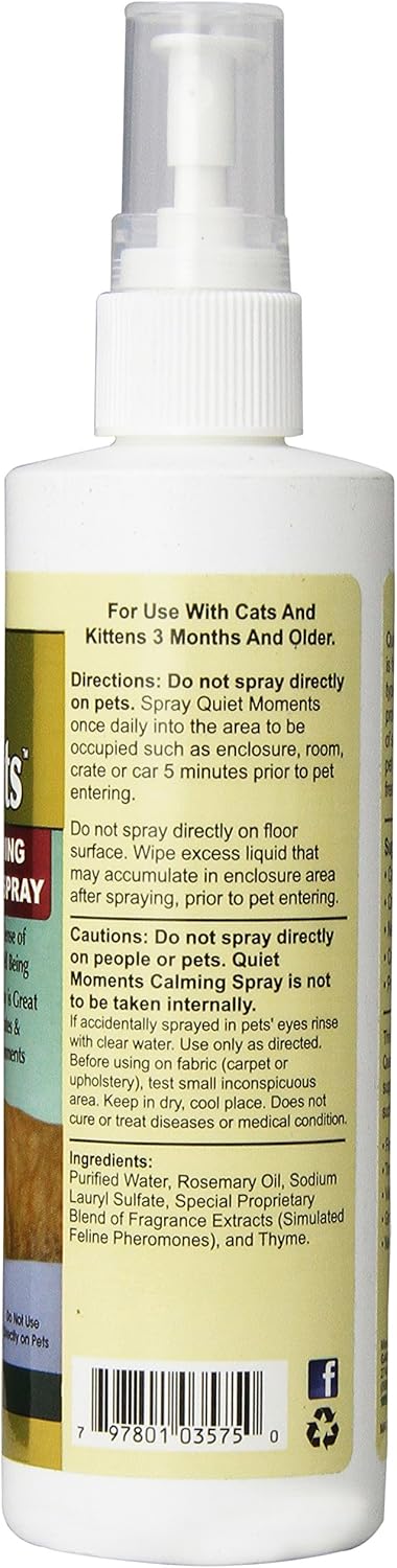 NaturVet Quiet Moments Herbal Calming Spray, 8 Ounce- Feline