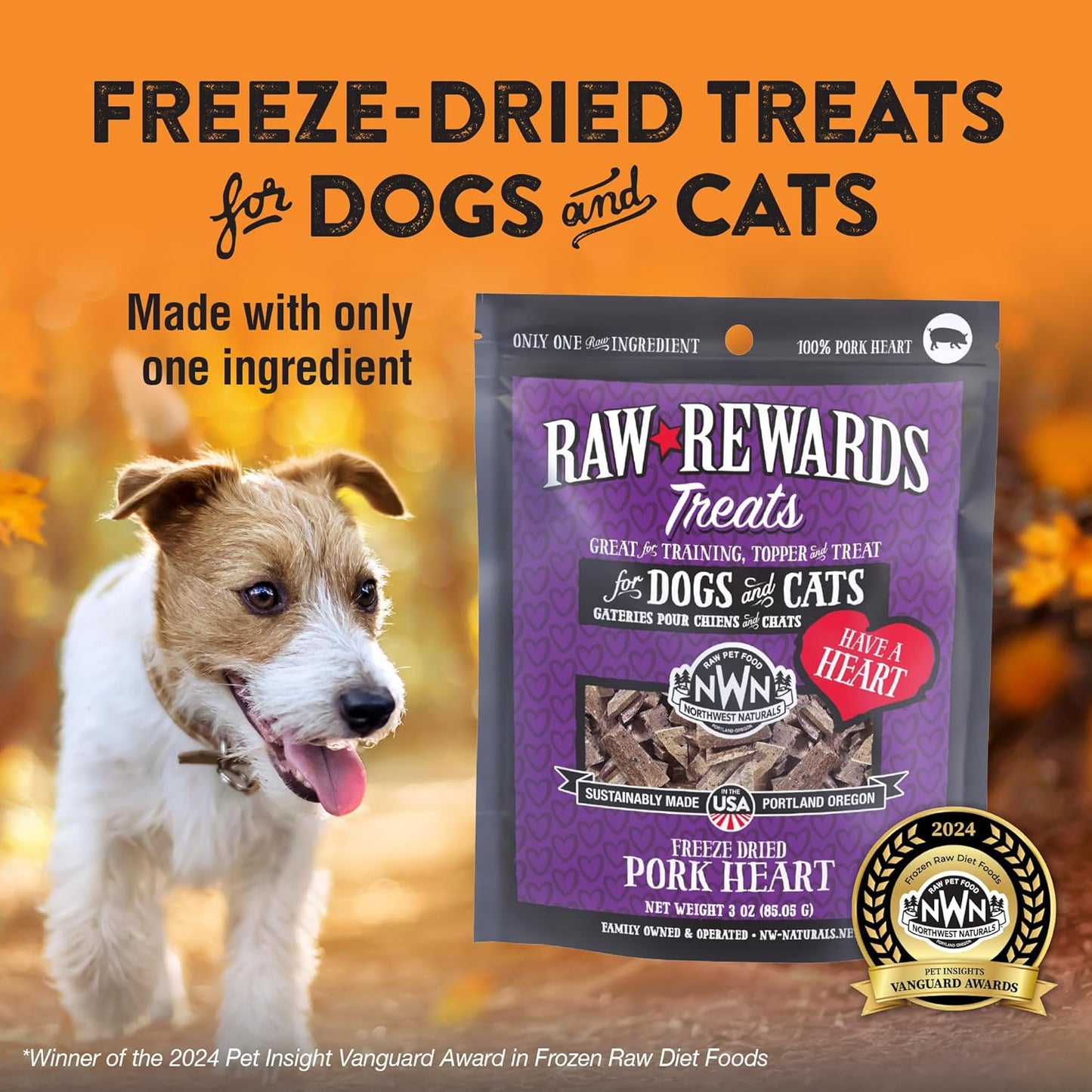 Northwest Naturals Raw Rewards Freeze-Dried Pork Heart Treats for Dogs and Cats - Bite-Sized Pieces - Healthy, 1 Ingredient, Human Grade Ingredients, All Natural, Proudly Made in USA, 3 Oz (Pack of 3)