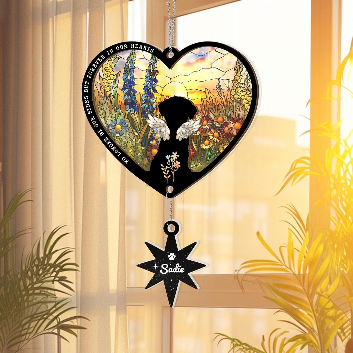 Personalized Dog Memorial Suncatcher – Custom Multiple Dogs with Names, Breeds & Backgrounds, Loss of Dog Sympathy Gift, Pet Remembrance Keepsake, Gift for Dog Lovers