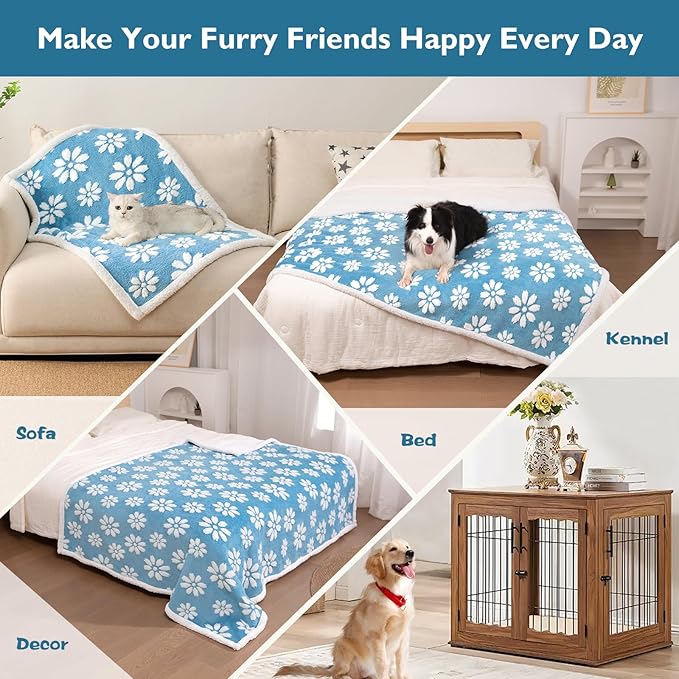 Waterproof Blanket for Dog Cat or Adult, Cute 3D Textured Flower Dog Blanket for Bed Couch Sofa, Soft Liquid Pee Proof Pet Furniture Protector, 50"x60", Blue