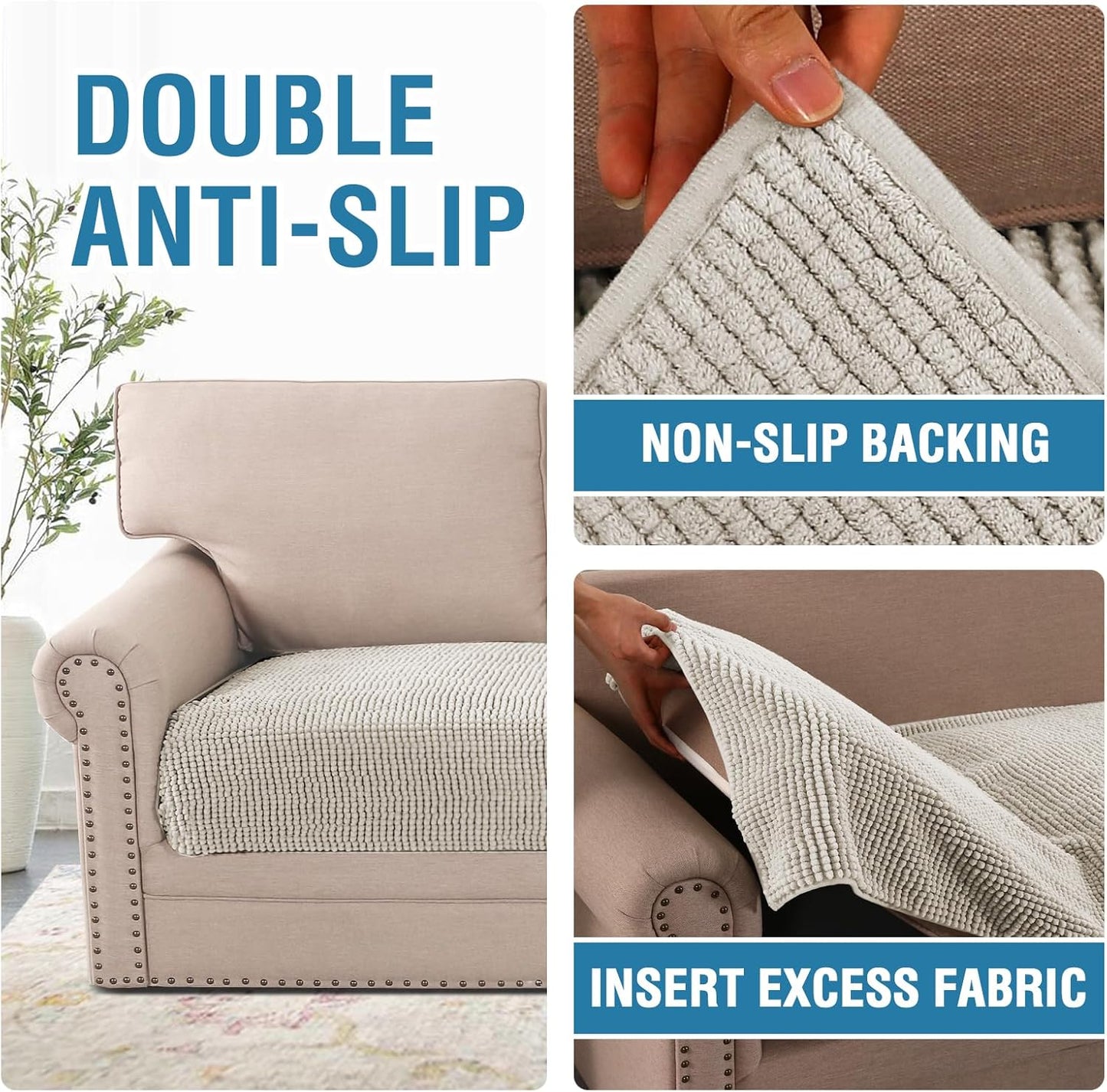 H.VERSAILTEX Plush Chenille Dog Bed Cover Thick Soft Sofa Covers Loveseat Cover for 2 Cushion Couch Anti Slip Couch Cover Furniture Protector for Dog, Pet, Cat (35" x 62", Oatmeal)