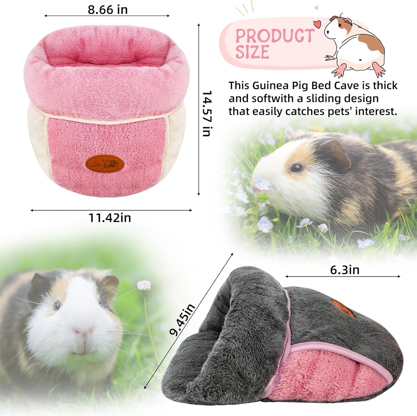 YUEPET 2 Pack Guinea Pig Hideout Portable Guinea Pig Pocket Bedding Cozy Cuddle Sack Snuggle Bag Bunny Bed for Small Animals Hamster Ferret Hedgehog Chinchilla Rabbit Cage Accessories (Grey+Pink)