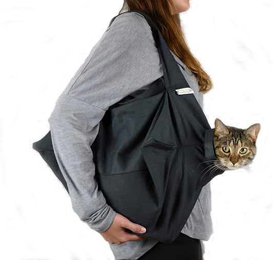 Cat-in-the-Bag Cozy Comfort Carrier - Small Charcoal Grey Cat Carrier Bag, Soft Cat Carrier and Cat Wrap for Nail Clipping, Vet Visits, Medication Administration, Dental Care, and Traveling