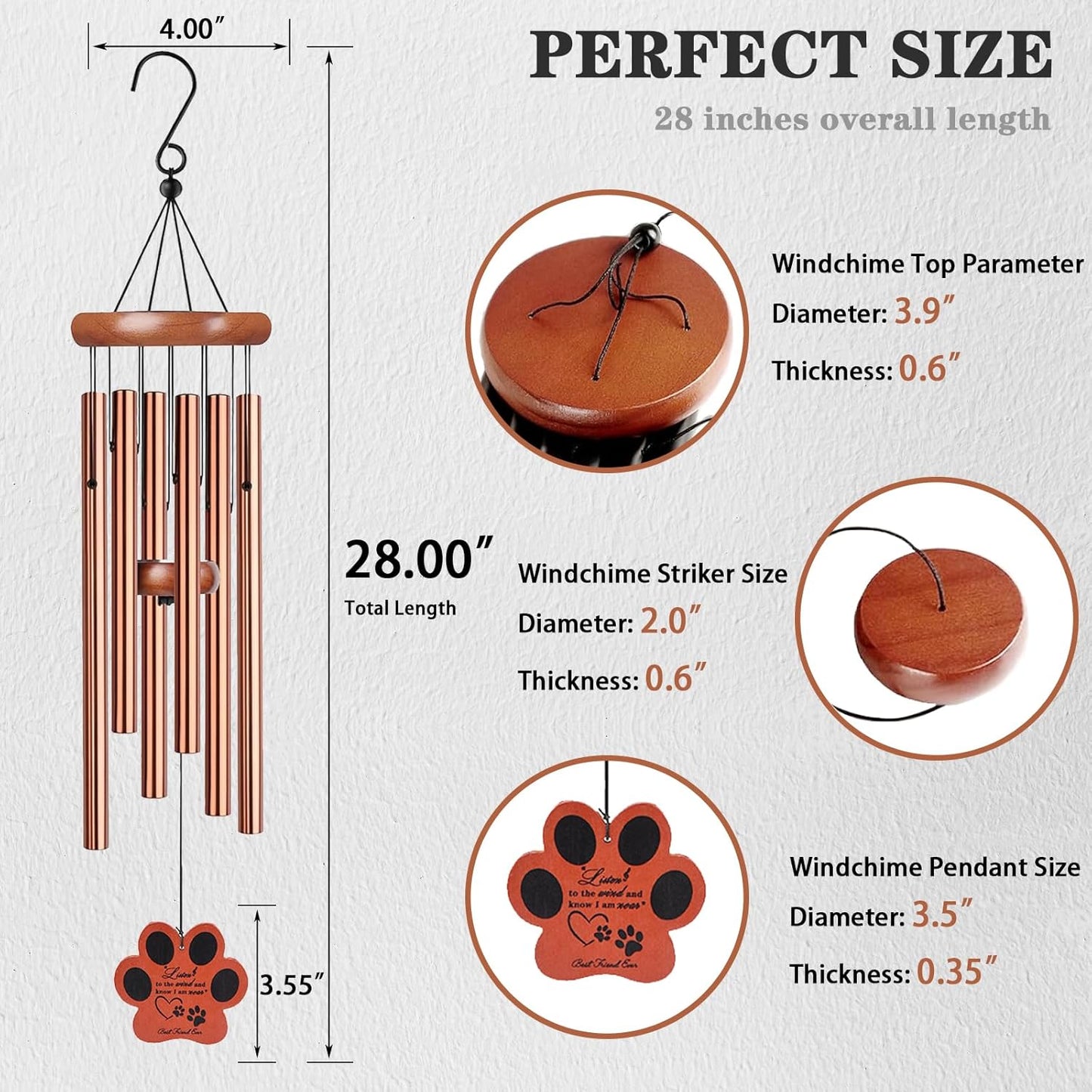 Dog Memorial Gifts for Loss of Dog, 28" Pet Memorial Wind Chime, Golden Paw Pendant Pet Loss Gifts, Dog Sympathy Bereavement Remembrance Gift