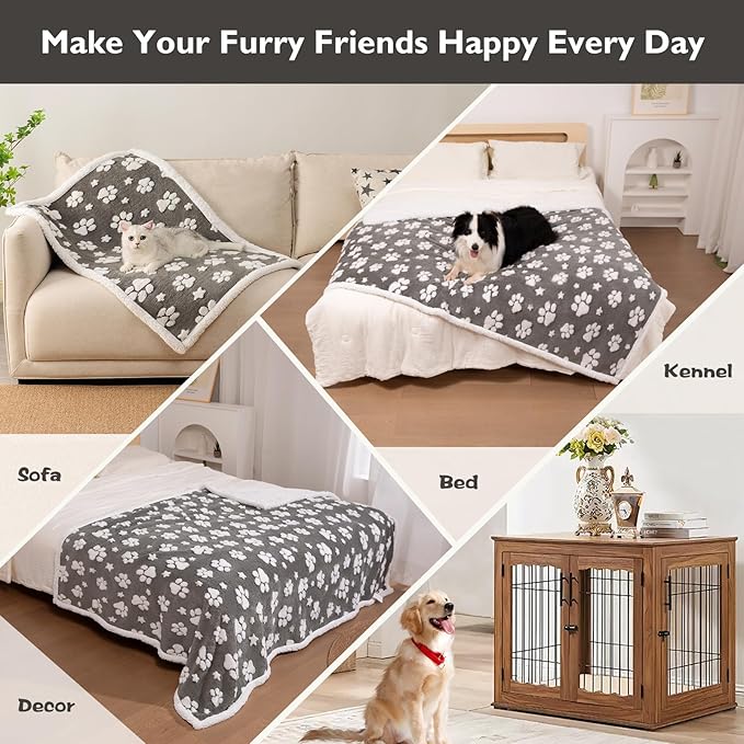 Waterproof Blanket for Dog Puppy Cat, Cute 3D Textured Paw Dog Blanket for Bed Couch Sofa, Soft Liquid Pee Proof Pet Furniture Protector, 30"x40", Grey