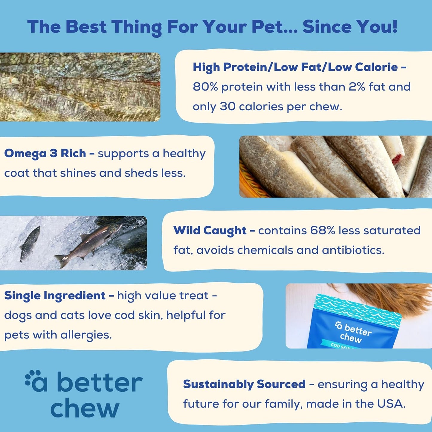 A Better CHEW – Wild Caught Cod Skin Dog Treats | Sourced and Made in The USA, Single Ingredient, Dehydrated | Natural, Healthy Alternative to Rawhides + Bully Sticks, Long Lasting Chew