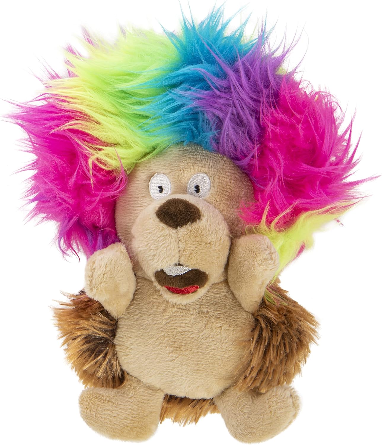 goDog Crazy Hairs Hedgehog Silent Squeak Plush Dog Toy, Chew Guard Technology - Brown, Small