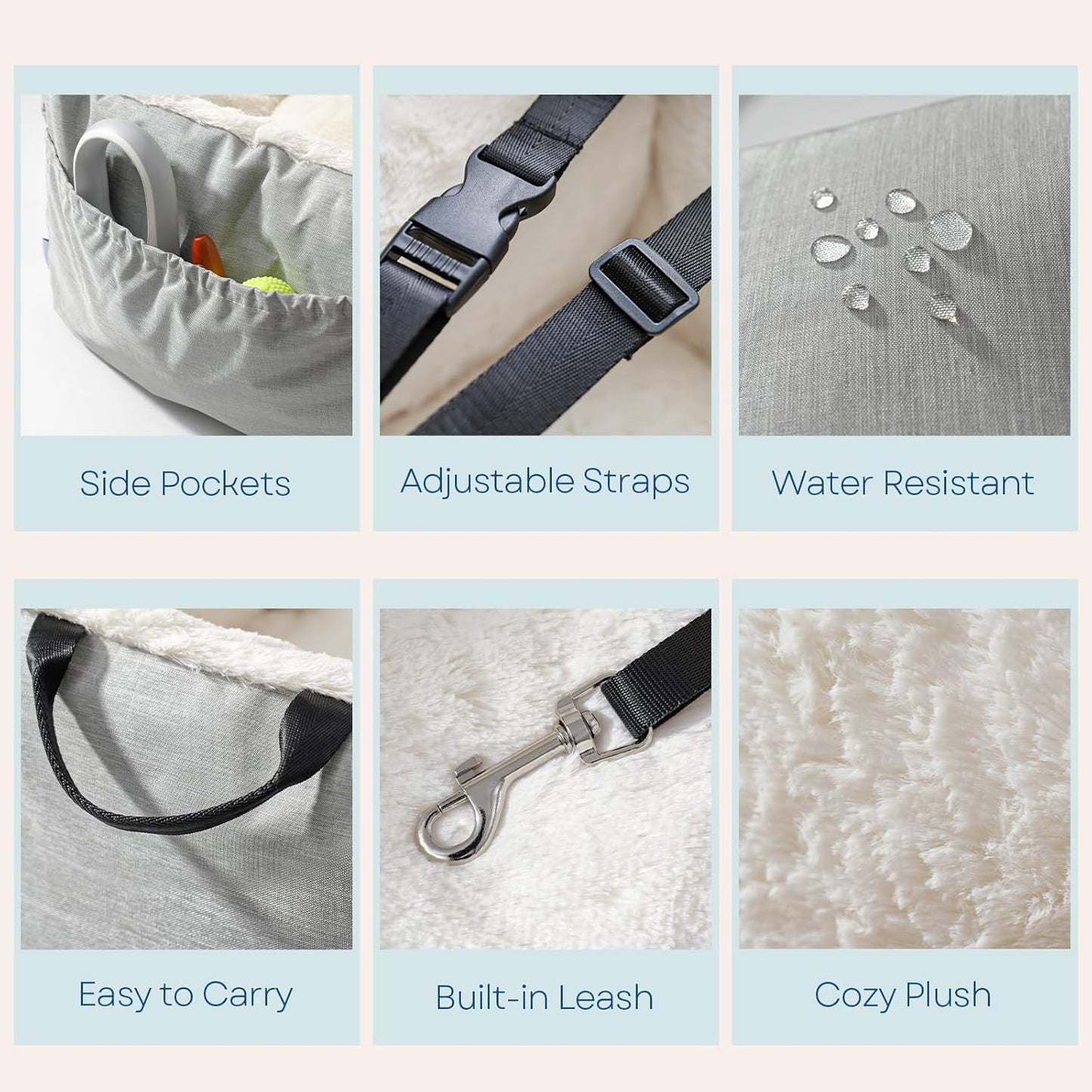 Milk and Soda Small Dog Car Seat Bed for Small Dogs Under 20 LBS with 2-Sided Pillow, Side Pockets, Built-in Leash, Machine Washable Cover (Black, Small)