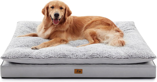 Orthopedic Dog Bed for Ctrate, Waterproof PillowTop Pet Bed for Medium Large Size Dogs, Egg-Crate Foam Dog Crate Mat with Removable Washable Cover, 2-Layers Kennel Pad 47"L x 39"W, Light Grey