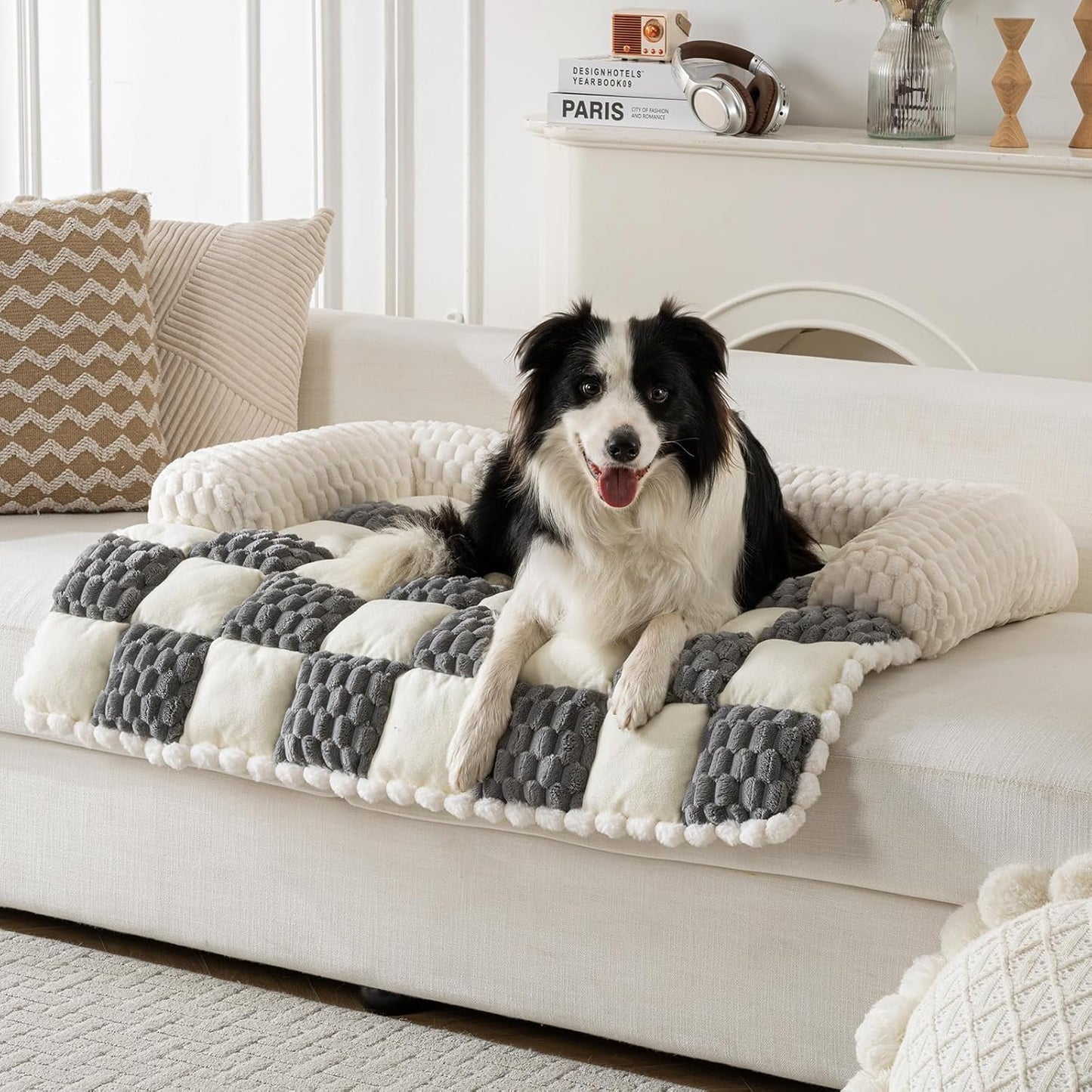 Dog Couch Bed, Thick Flannel Dog Couch Cover Protector, Washable Pet Couch Covers for Sofa, Non-Slip Couch Covers for Dogs, Pet Bed Mat for Couch (BuleGrey&White, L-39.37 x 33.45 inch)