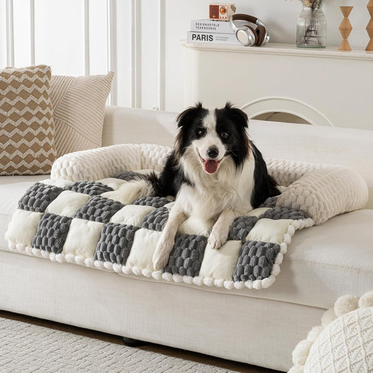 Dog Couch Bed, Thick Flannel Dog Couch Cover Protector, Washable Pet Couch Covers for Sofa, Non-Slip Couch Covers for Dogs, Pet Bed Mat for Couch (BuleGrey&White, L-39.37 x 33.45 inch)