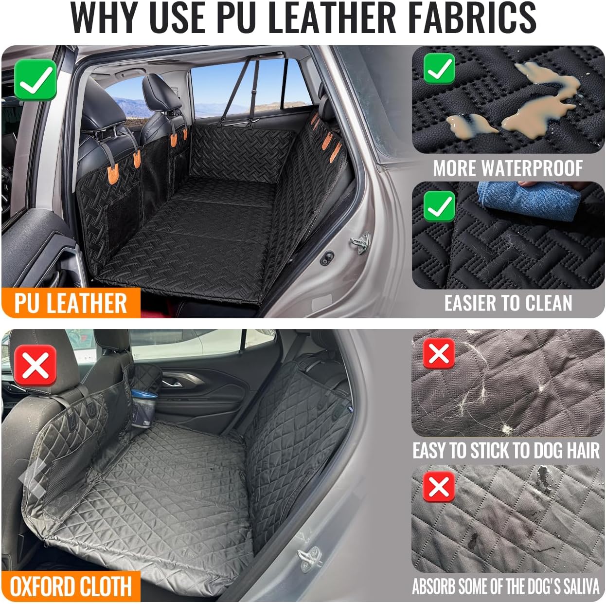 Dog Back Seat Extender,Backseat Pet Cover for Dogs,Rear Dog Car Seat Cover for Back Seat,Hard Bottom Car Seat Cover for Dogs, Dog Hammock for Car