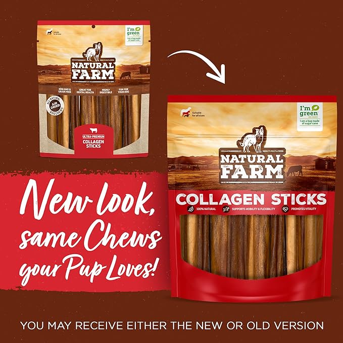 Natural Farm Peanut Butter Stuffed Collagen Chews for Dogs (4-5 Inch, 10 Pack), Rawhide-Free Collagen Sticks, Odor-Free Natural Dog Chews, Long Lasting Treats for Small, Medium Dogs
