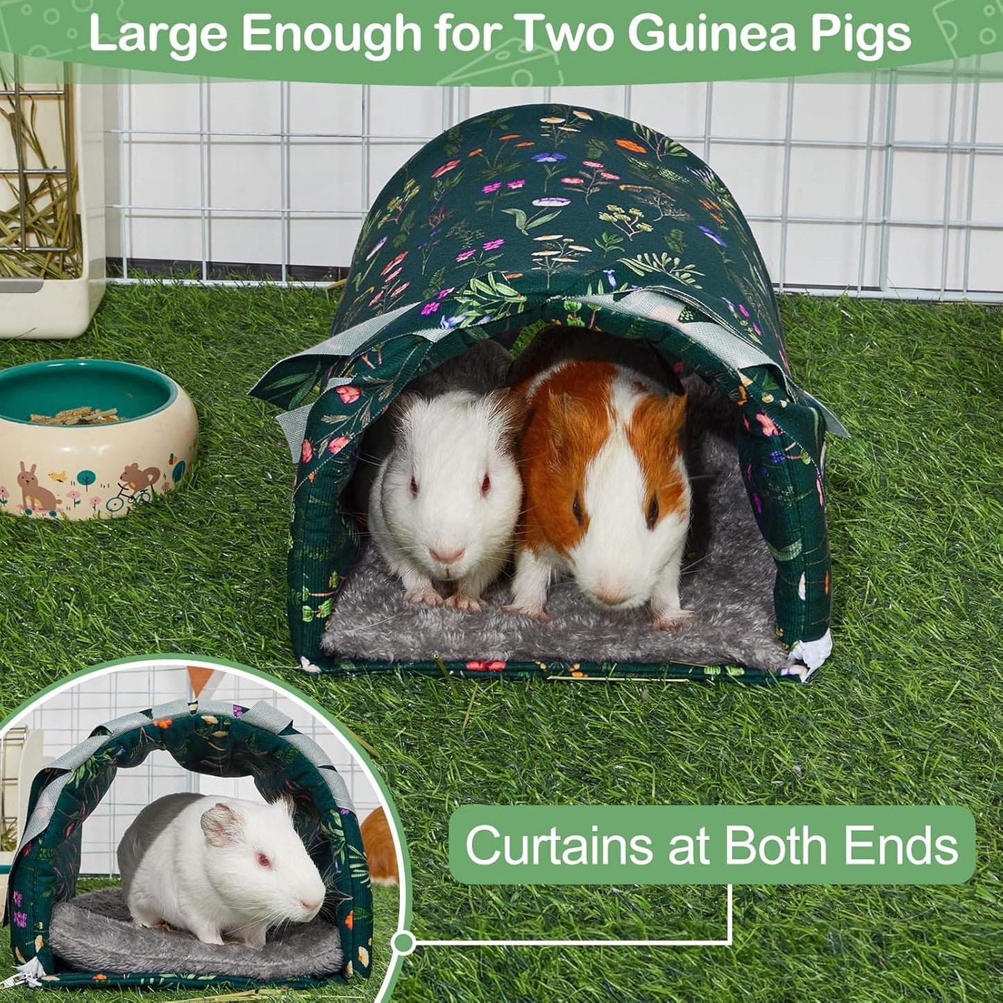 Guinea Pig Hideout Washable Guinea Pigs Tunnel with Curtains Hamster Hideout Cozy Guinea Piggy House Fit for Guinea Pig Cages Soft Guinea Pigs Accessories for Small Animals Hamster/Chinchilla/Bunny