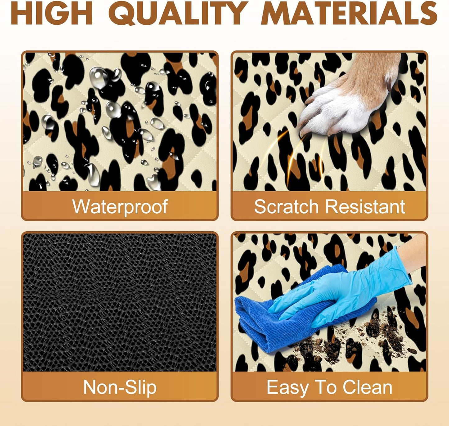 Backseat Cover for Dogs, Waterproof and Non-Slip Pet Bench Seat Covers, Car Seat Protector for Back Seat, Universal Size Rear Car Seat Cover Fits Cars, Trucks and SUVs, L-Leopard&Black