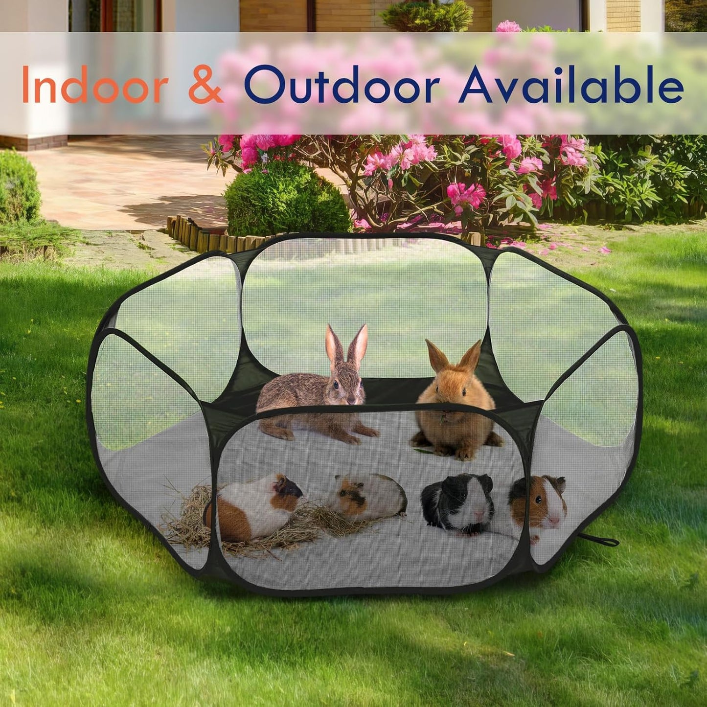 Pawaboo Small Animals Playpen, Waterproof Small Pet Cage Tent with Strong Steel Wire Frame, Portable Outdoor Yard Fence for Chick/Kitten/Puppy/Guinea Pig/Rabbits/Hamster/Chinchillas, Black