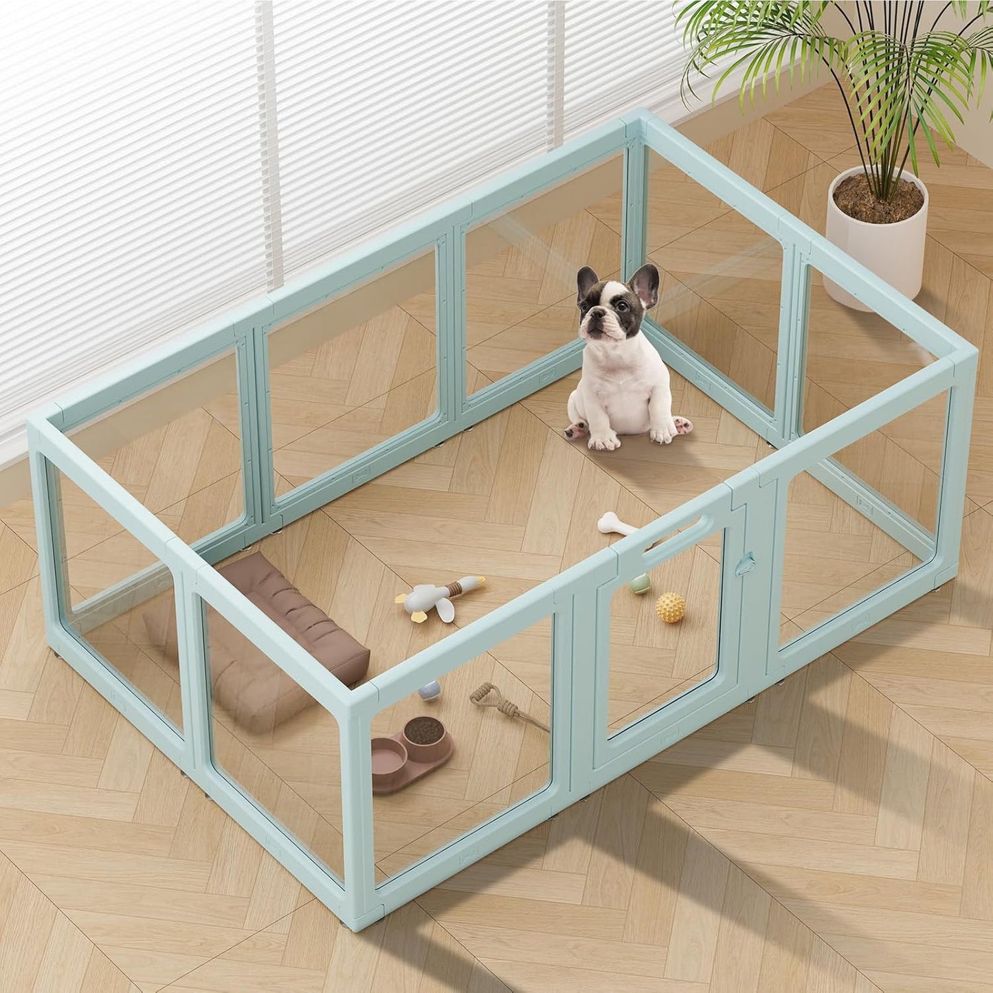 Clear Acrylic Dog Playpen Indoor, Puppy Cat Small Pet Play Pen, Pet Cat Foldable Playpen for Rabbits, Dog Fence Crate Kennel Whelping Cage (Green, 10 Panel)