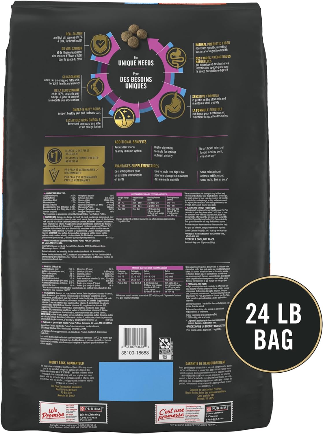 Purina Pro Plan Sensitive Skin and Stomach Dog Food Large Breed Salmon and Rice Formula - 24 lb. Bag