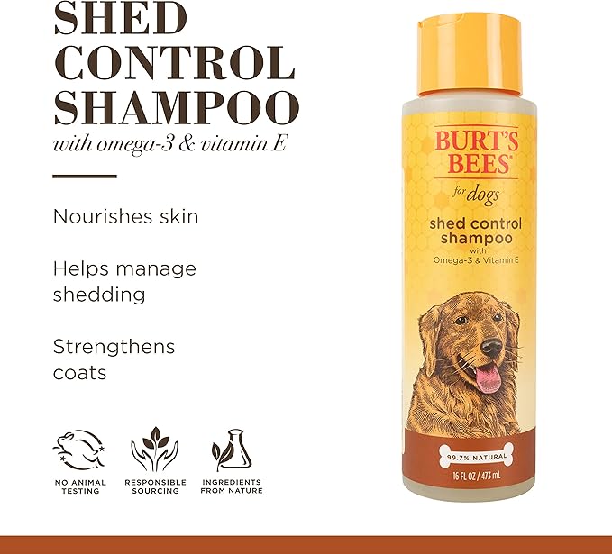 Burt's Bees for Pets Shed Control Shampoo for Dogs with Omega-3 and Vitamin E, 99.7% Natural Origin Formulas, Dog Cleanser for Reducing Shedding - Deshedding Canine Wash, 2pk, 16 oz