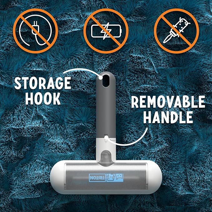 Triton Travel Pet Hair Removal Tool w/Fur Trapping Compartment and Detachable Handle, 60% Smaller Storage Size, Reusable Shedding Roller, Cat and Dog Hair Remover for Furniture, Couch (Gray/White)