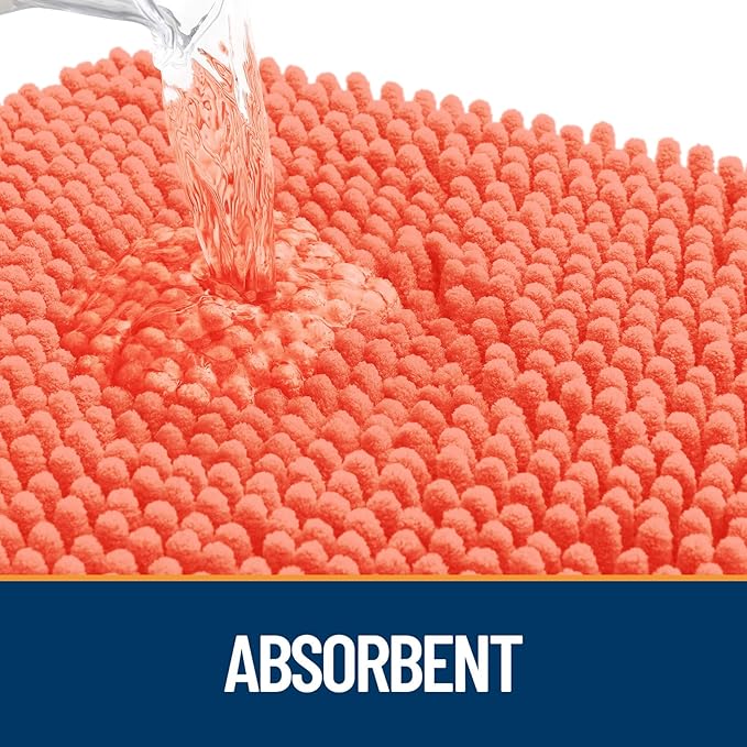 OLANLY Door Mat for Muddy Dog Paws 36x24, Ultra Absorbent Chenille Mud Doormat with Paw Print Design, Non-Slip Washable Doormat for Indoor Entryway, Quick-Dry Pet Bed Mats for Dirty Dogs, Coral