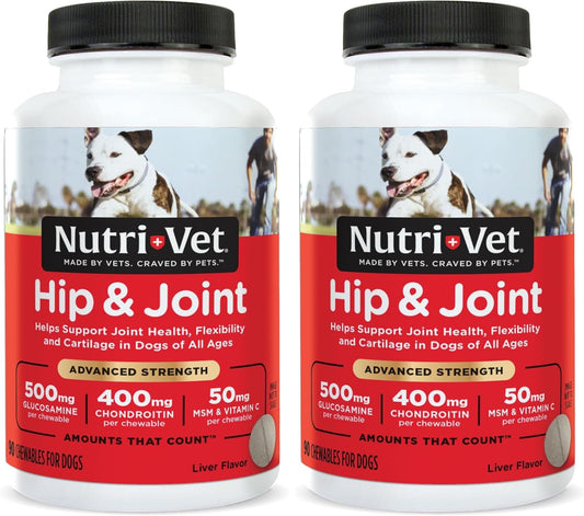 Nutri-Vet Hip & Joint Chewable Dog Supplements - Formulated with Glucosamine & Chondroitin for Dogs - 90 Count (Pack of 2)