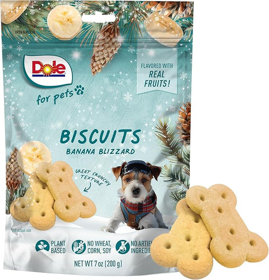 Dole for Pets Dog Biscuits, Banana Blizzard Festive Treat, Banana Flavor, Flavored with Real Fruit, No Wheat, Corn, Soy, Artificial Flavors, Colors, or Preservatives, 7 Oz