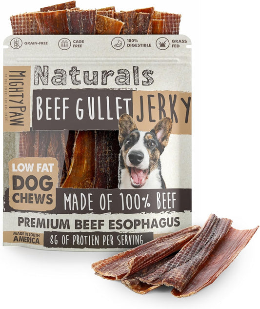 Mighty Paw Naturals Beef Gullet Jerky for Dogs | 100% Natural Beef Gullet Sticks for Small, Medium and Large Breeds. Natural Treat for Large Pets, and Puppies. Dried Dog Treats 14 oz