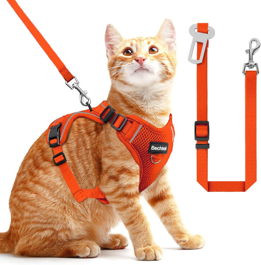 Cat Harness and Leash for Walking, 3 in 1 Adjustable Breathable Soft, Easy to Control Reflective Cat Harness Escape Proof, Cat Products, Orange, S
