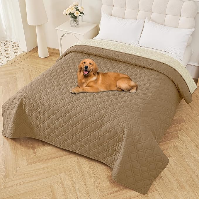 Smiry Waterproof Dog Blanket, 82x102 Inch Soft Pet Bed Cover Reversible, Washable Sofa Couch Furniture Protector for Small Medium Large Dog Puppy Cat, Camel/Beige