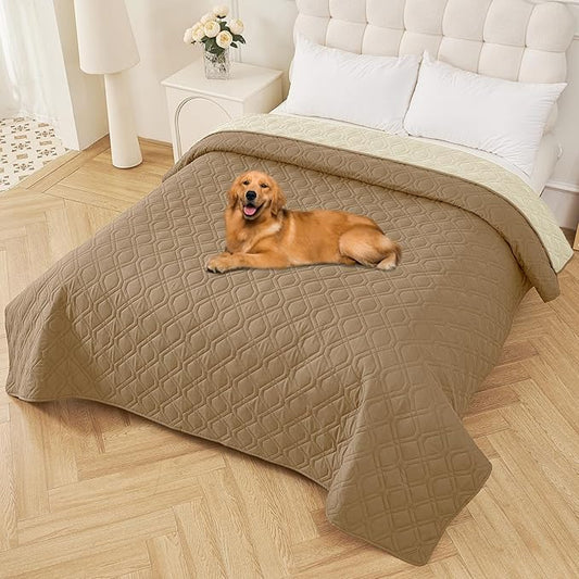 Smiry Waterproof Dog Blanket, 82x82 Inch Soft Pet Bed Cover Reversible, Washable Sofa Couch Furniture Protector for Small Medium Large Dog Puppy Cat, Camel/Beige