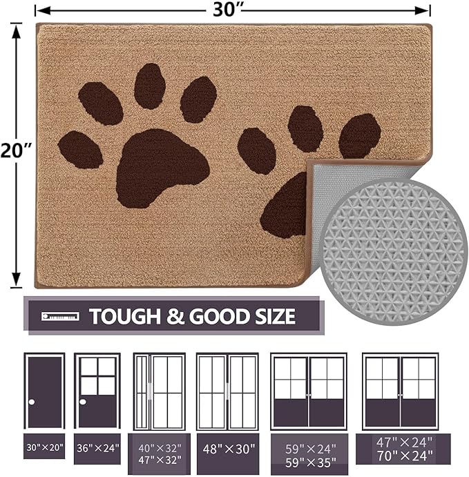 Buganda Dog Door Mat for Muddy Paws, Absorbent Dirt Trapper Washable Indoor Doormats, Non Slip Low-Profile Mud Mat for Dogs, Front Entrance Doormat for Inside Floor (47x24 Inches, Beige)