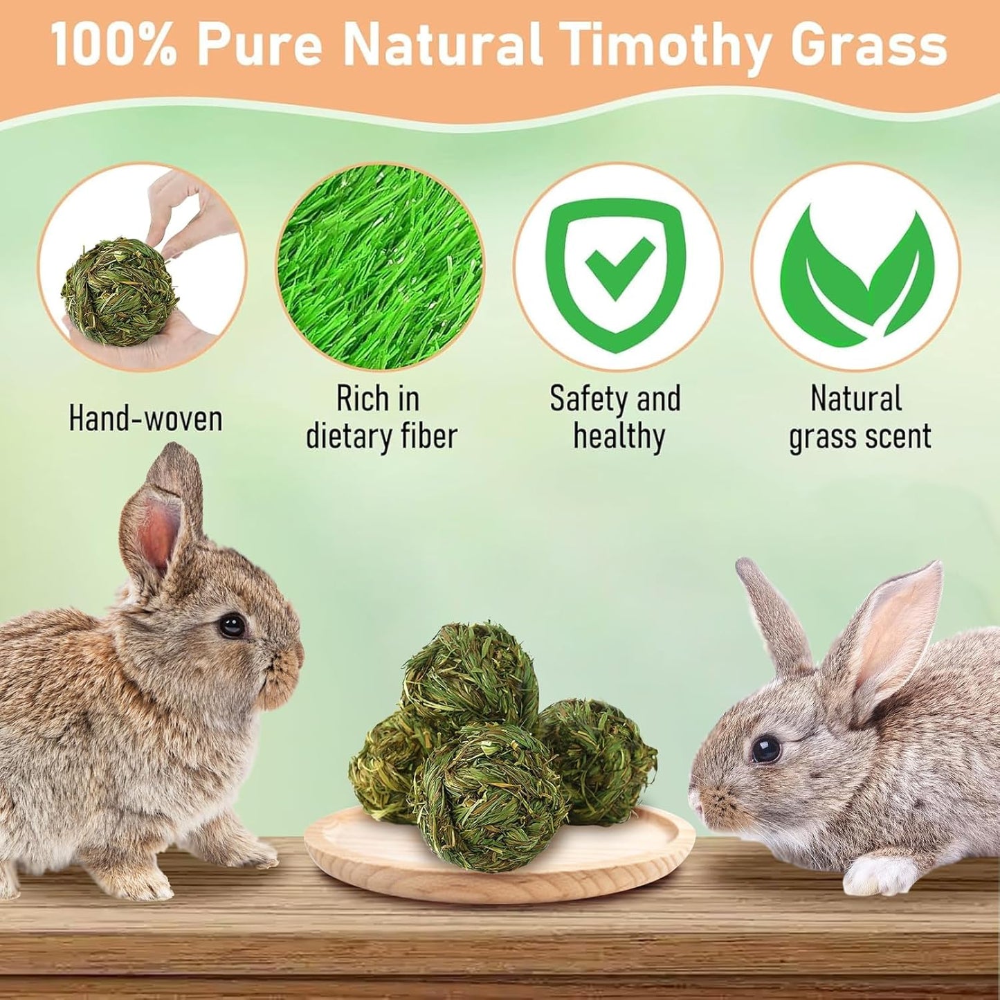 Hamiledyi 4 Pcs Rabbit Chew Ball Timothy Grass Ball Small Animal Activity Play Chew Toys Teeth Grinding for Bunny Rabbits Hamster Guinea Pigs Gerbils Chinchillas