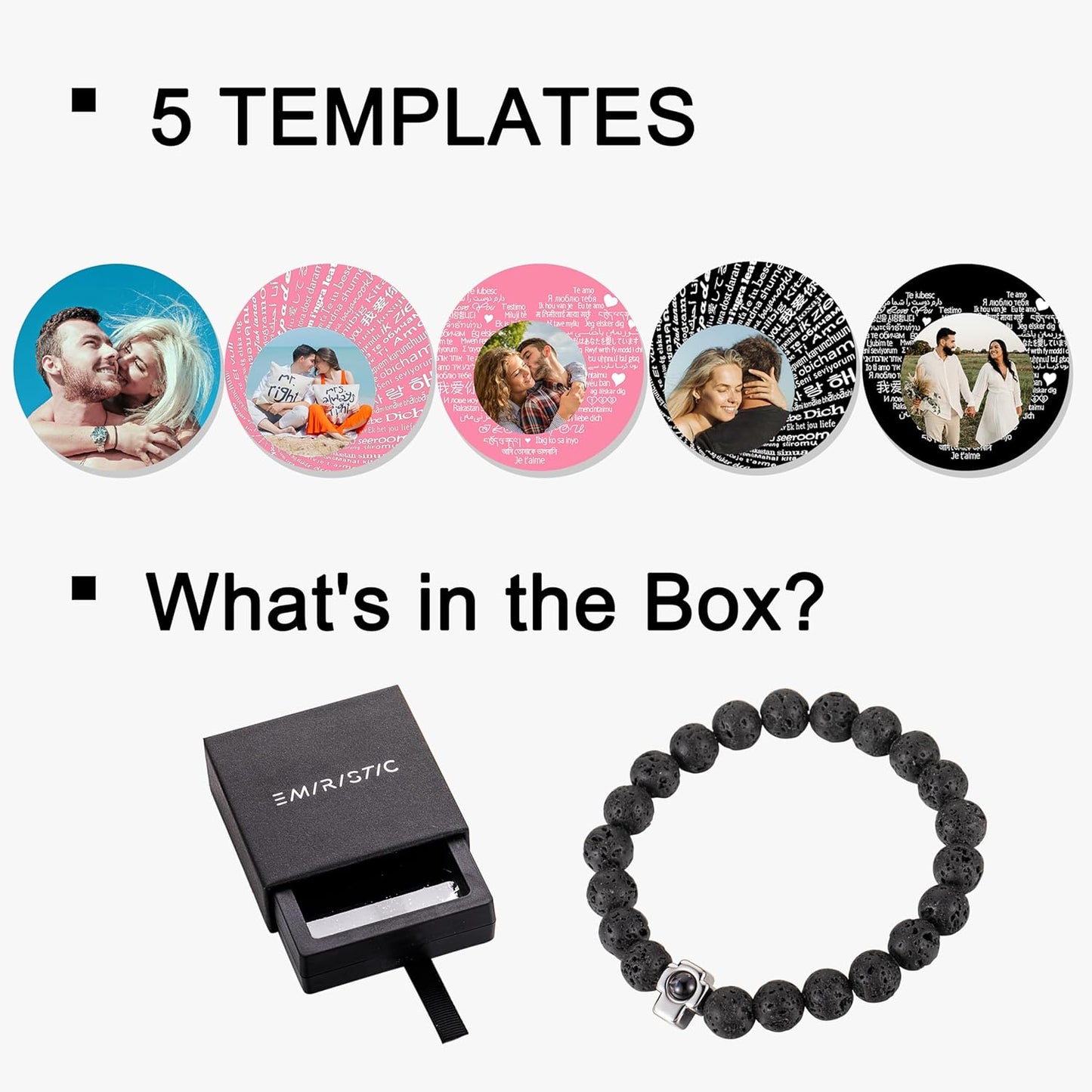 EMIRISTIC Custom Photo Bracelet - Personalized Picture Natural Stone Cuban Chain Bracelet - Any Special Day Gifts